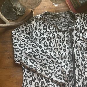 Leopard Print Moto Sweater Jacket